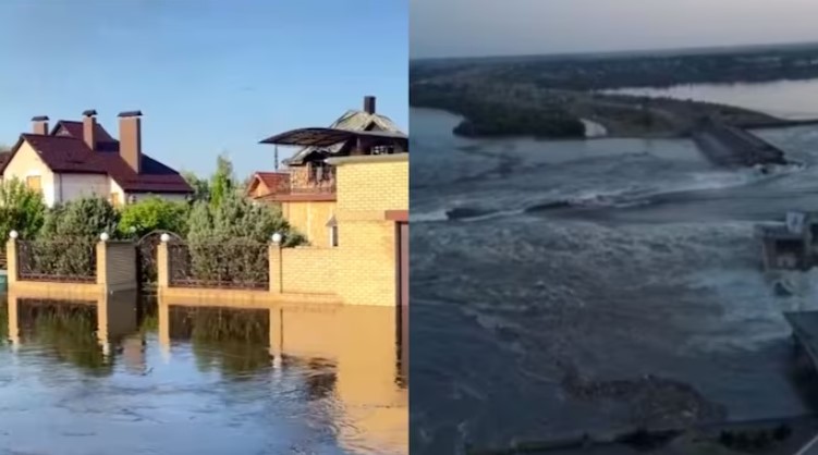 युक्रेनमधील धरण कोसळल्यानंतर ग्रामस्थांचे पलायन